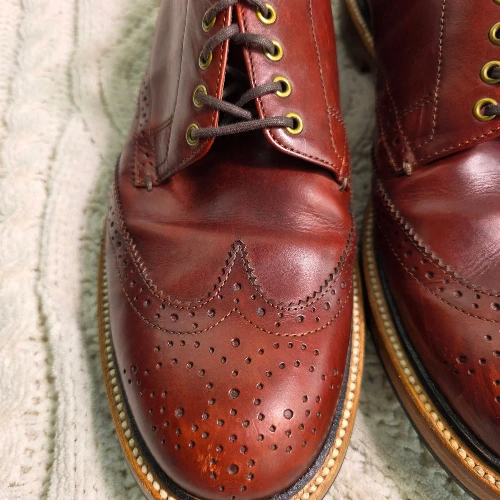 J.Crew Oar Stripe Shortwing Wingtip Derby Shoes Oxblood Ruby Leather Mens 10.5D